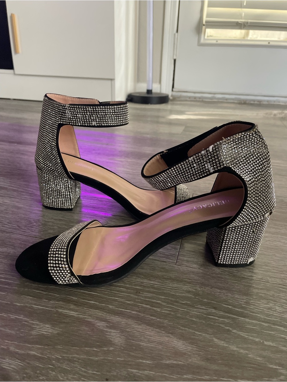 Delicacy Black Crystal-Embellished Block Heel Sandals